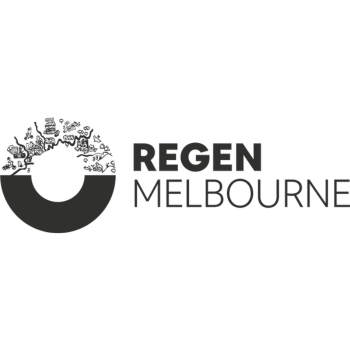 Regen Melbourne logo with half-circle graphic featuring illustrated cityscape and natural elements alongside the organisation name.
